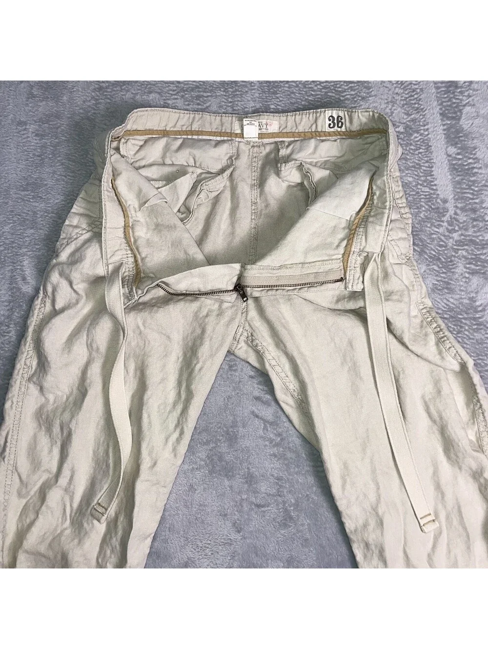 Vintage Old Navy Linen Pants Mens 36x34 Beige Relaxed Straight Leg Coastal Beach